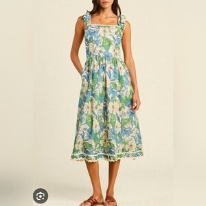 Trovata Birds of Paradis Floral Cotton Midi Sundress w/ Pockets
